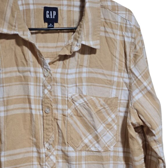 Gap Plaid Button Up Shirt Mens Size XL Beige Long Sleeve Casual Soft Cotton - Picture 3 of 6